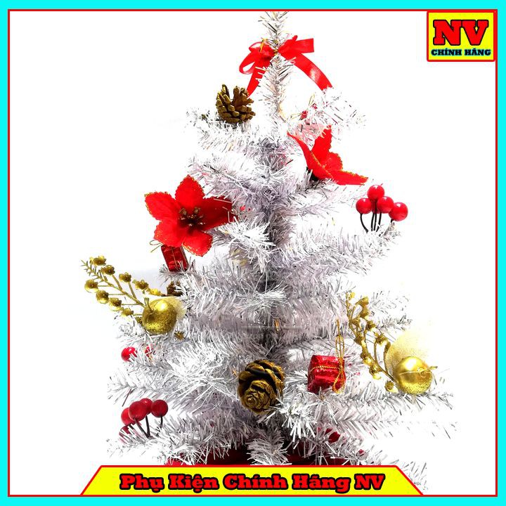 Cây Thông Noel Để Bàn 51Cm Màu Trắng Đế Nhựa Bọc Vải Đỏ