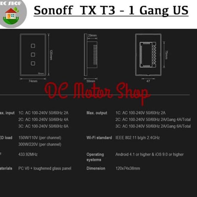 Công Tắc Cảm Ứng Thông Minh Sonoff Touch Tx T3 Us-1Gang Rf 433mhz