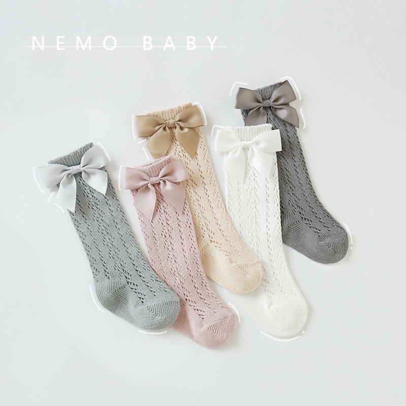 Tất/vớ cổ cao lưới đính nơ phong cách Hàn Quốc cao cấp Nemo Baby cho bé 0-5 tuổi