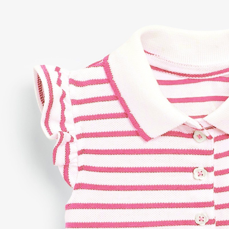 [Hàng chính hãng] Váy cotton bé gái ngắn tay LITTLE MAVEN cổ bẻ kẻ hồng pony cực đẹp