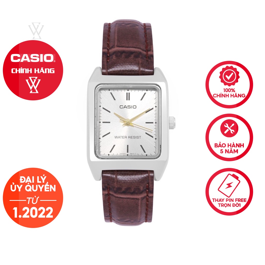 Đồng Hồ Quartz Nữ Casio WATCHSTORE LTP-V007L-7E2UDF Thiết Kế Mặt Kính Khoáng 22mm, Dây Da Nâu Và Vỏ Thép Không Gỉ