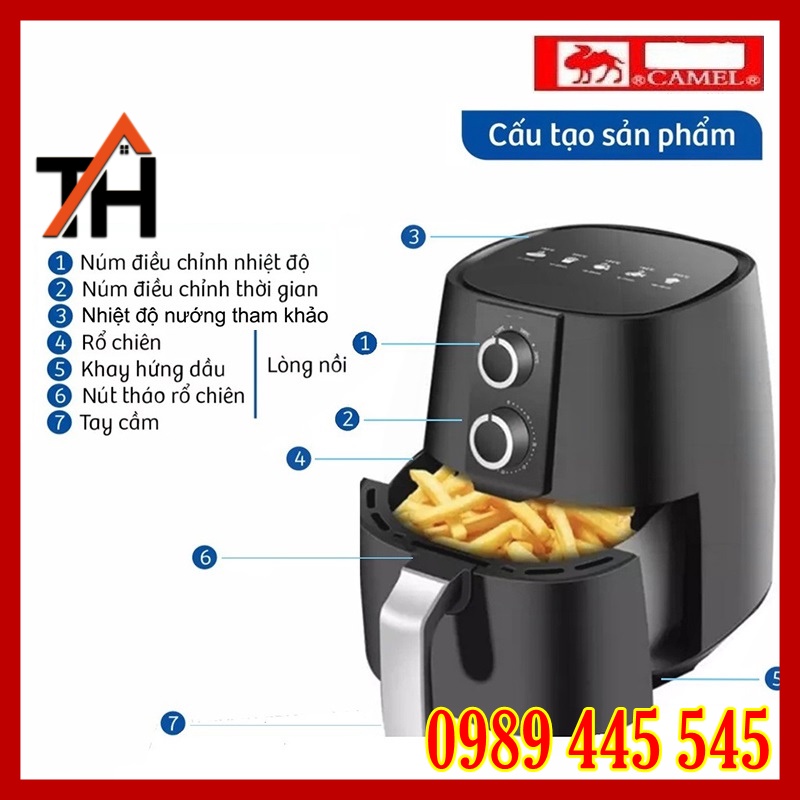 Nồi Chiên Không Dầu CAMEL 9 Lít - 8 Lít - 7 Lít - 6 Lít - 5 Lít - Hàng Chính Hãng Bảo Hành 1 Năm