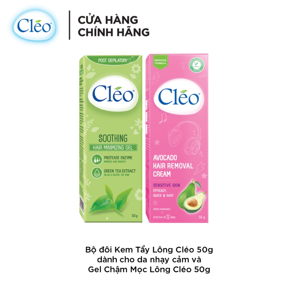 Bộ đôi Kem Tẩy Lông Cléo 50g dành cho da nhạy cảm và Gel Dưỡng Da Sau Tẩy Lông Cléo 50g