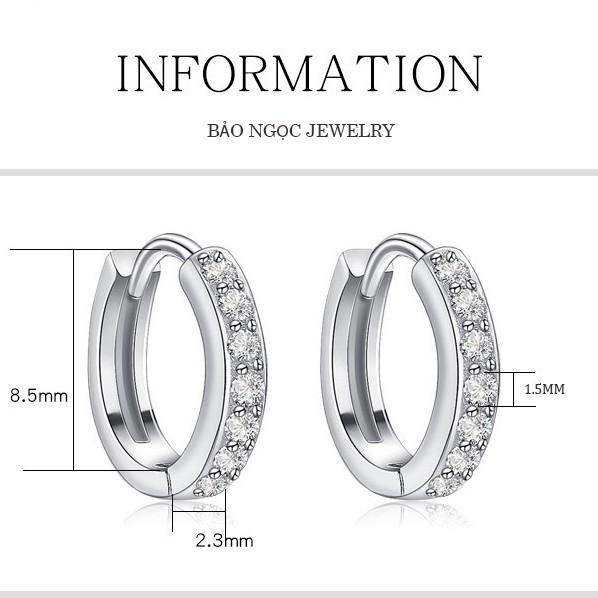 Khuyên Tai Nữ Đính Đá Bạc Ý S925 Dáng Tròn Đeo Sát Tai B2425- Bảo Ngọc Jewelry