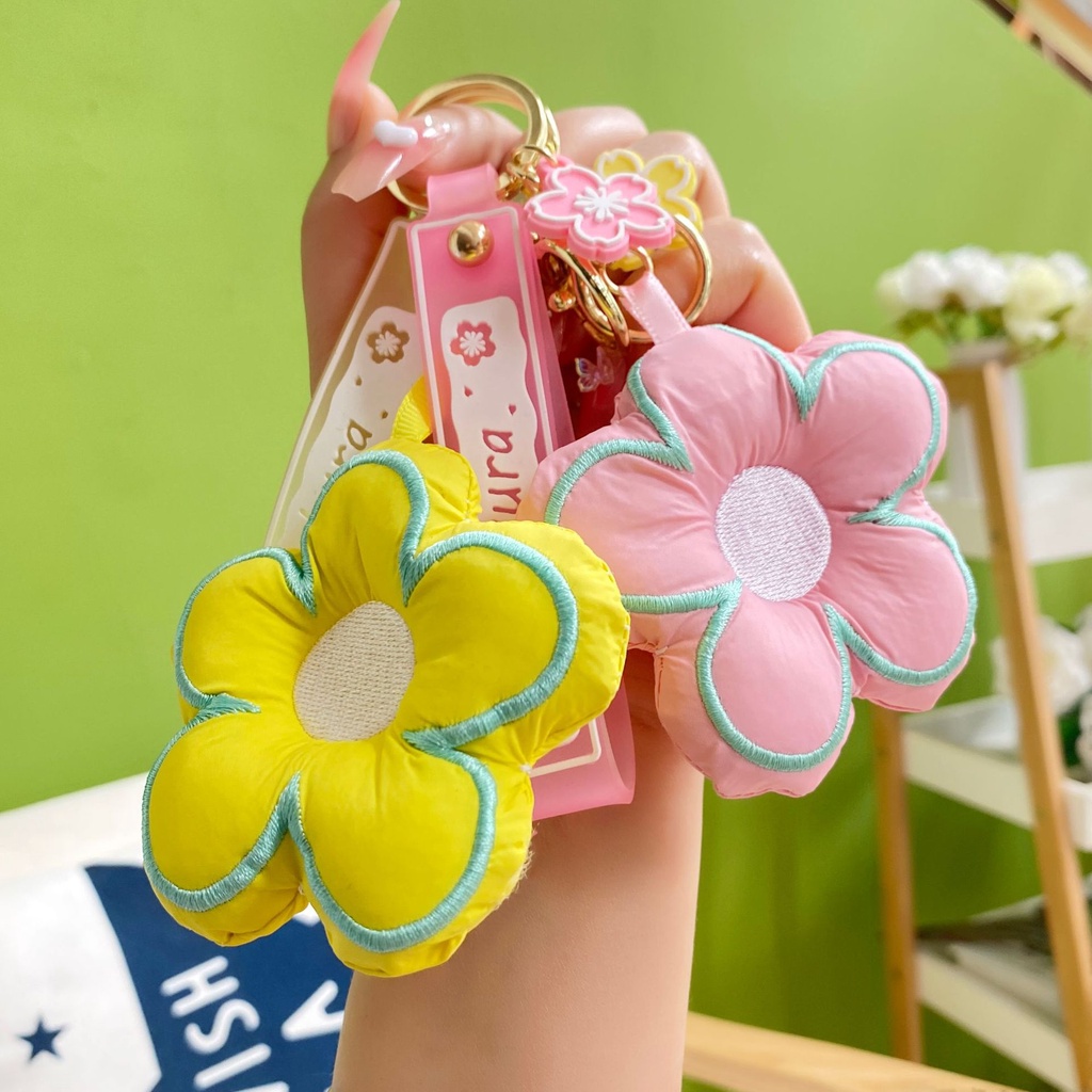 Móc Khóa Xe Hơi Bằng Vải Cotton Thêu Hoa Nhỏ Dễ Thương