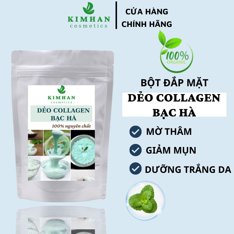 100gr Bột mặt nạ tươi dẻo collagen tinh chất bạc hà Handmade