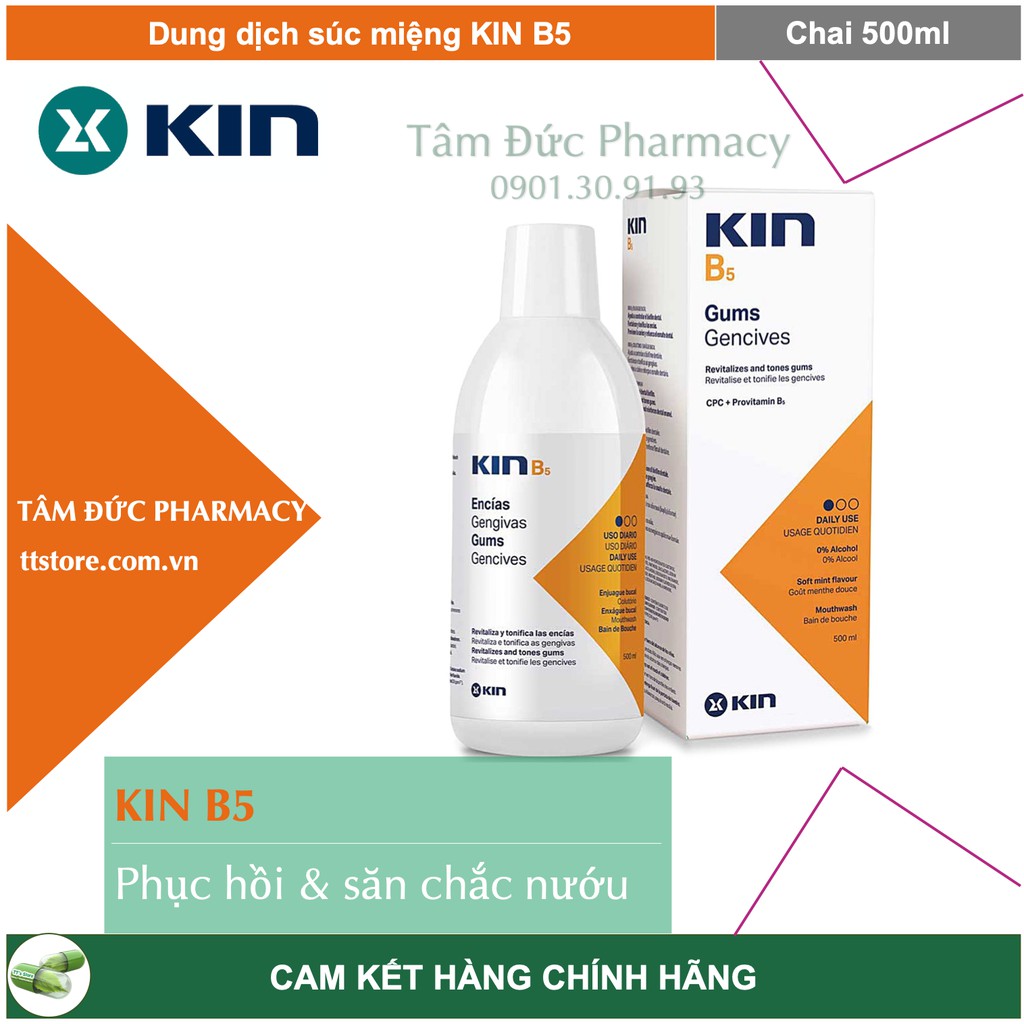 Dung dịch súc miệng KIN B5 500ml - Giúp phục hồi &amp; săn chắc nướu, ngăn ngừa mảng bám, răng chắc khoẻ