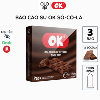 Bao Cao Su OK Hương Chocolate Hộp 3 bao Trơn Không Mùi Tinh Khiết Siêu Mỏng Chống Tuột Hàng Việt Nam Chất Lượng Cao