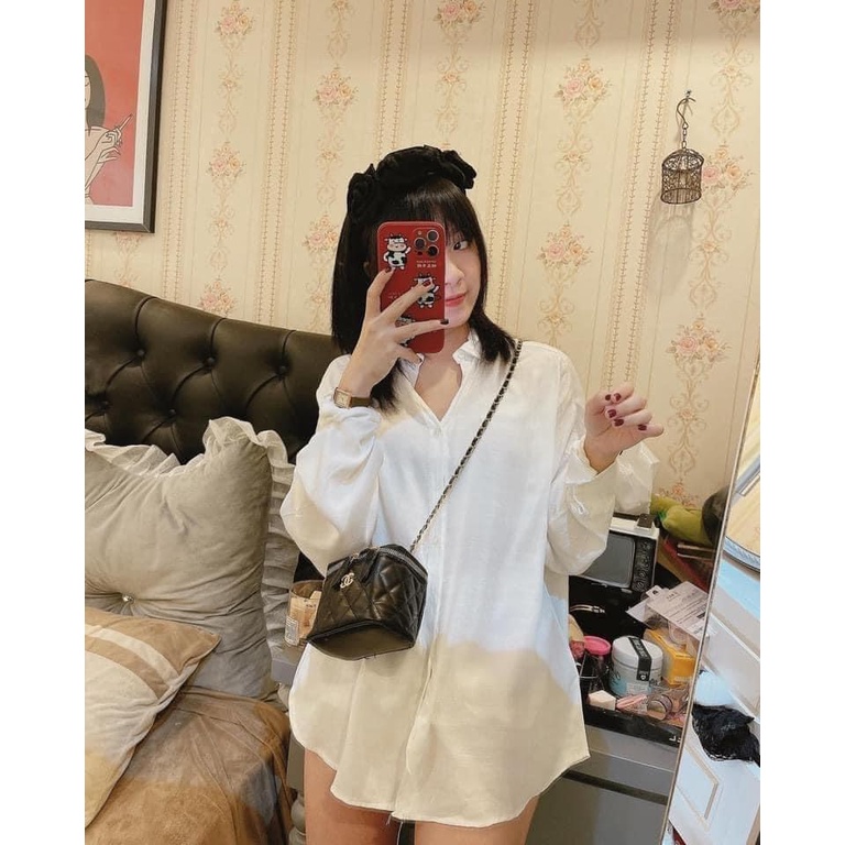 Áo Sơ Mi Trắng Gu Chất Đũi Xước Phom Rộng Đẹp Sm123
