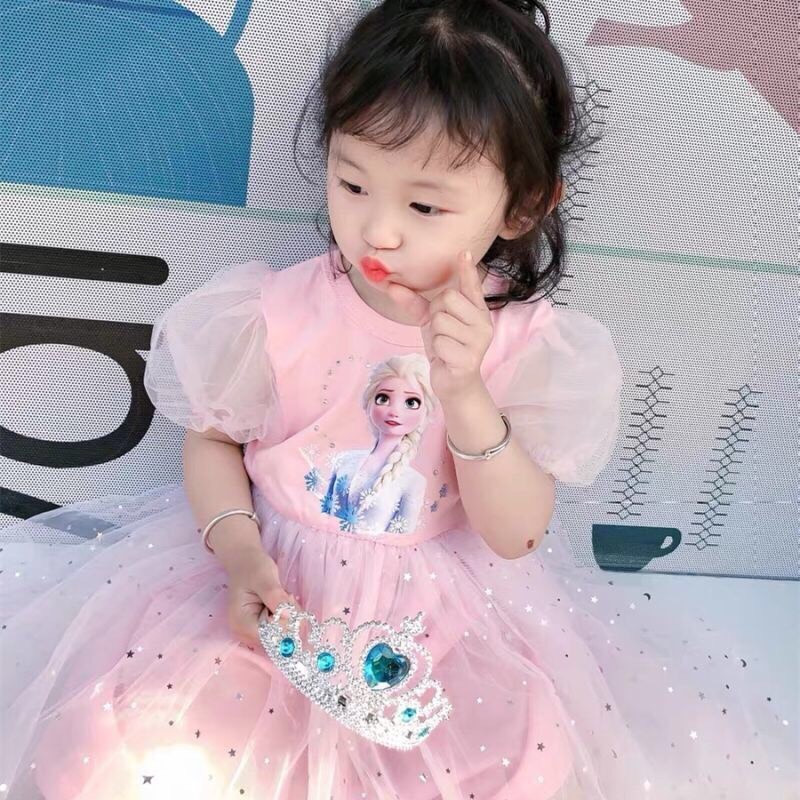 Đầm công chúa Elsa màu hồng kim sa lấp lánh * Size 18 tháng - 5 tuổi