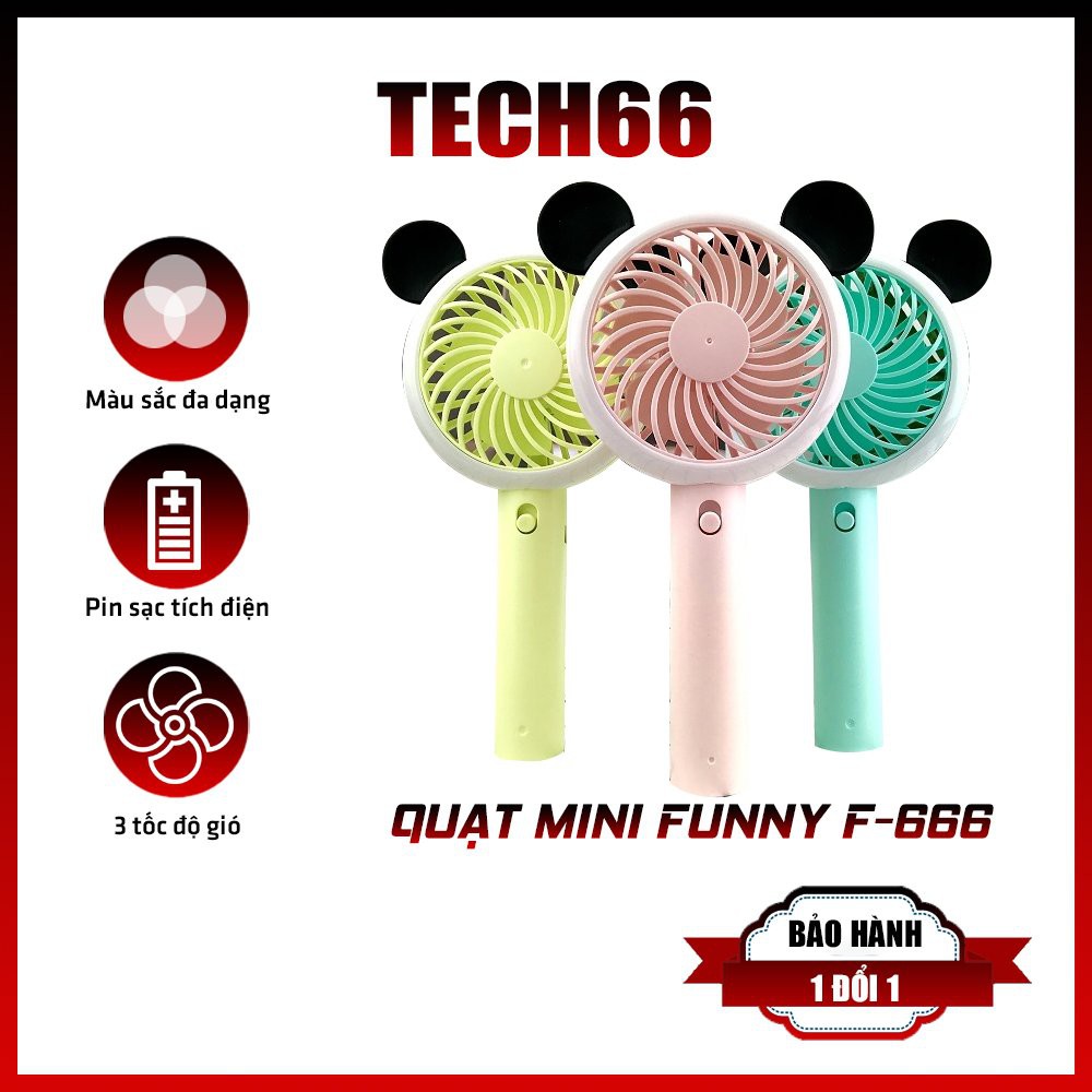 Quạt Cầm Tay Mini Funny F-666 Hình Gấu Trúc Nhiều Màu Sạc Tích Điện Chế Độ Mát Cực Mạnh Có Đèn Bắt Mắt