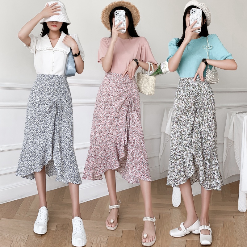 Chân Váy Chiffon Đuôi Cá Lưng Cao Dáng Chữ A In Họa Tiết Hoa Thời Trang Mùa Hè Mới Cho Nữ