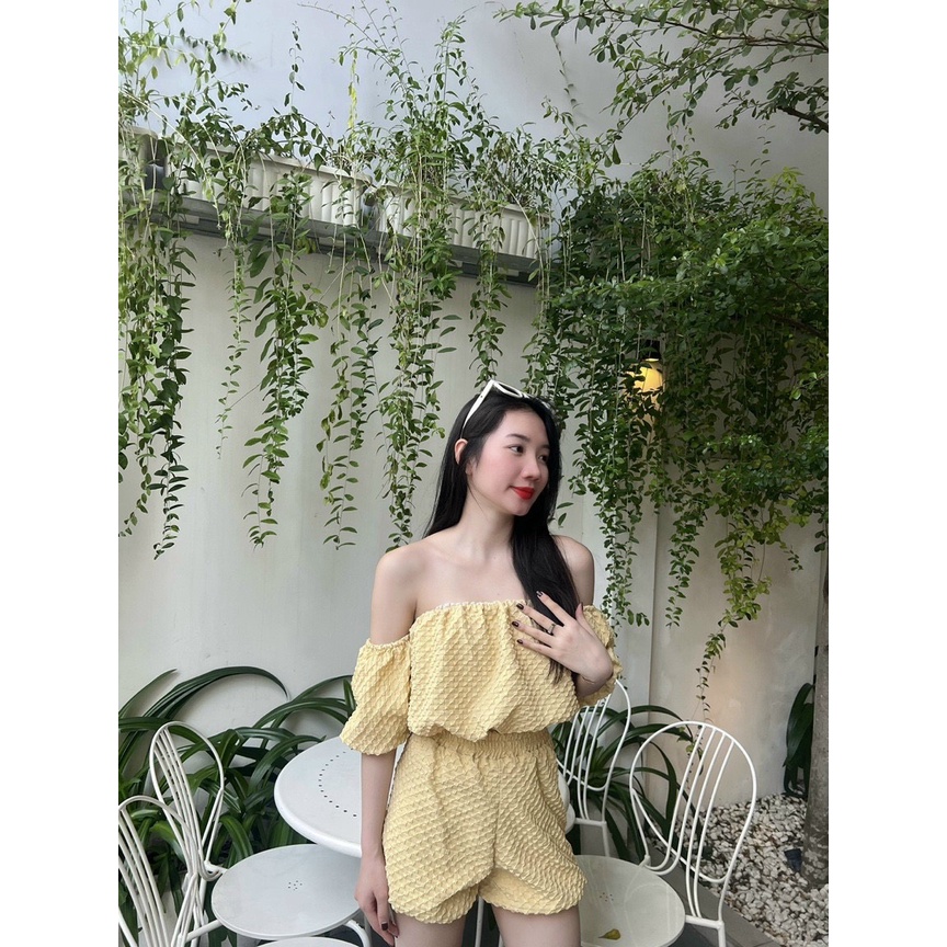 set bộ dễ thương chất xốp áo trễ vai quần short mẫu mới kth