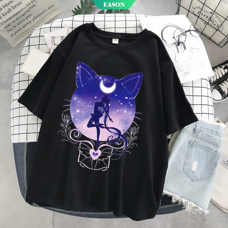 Áo Thun Dáng Rộng In Hoạt Hình Thủy Thủ Mặt Trăng Phong Cách Harajuku Dễ Thương Cho Nữ