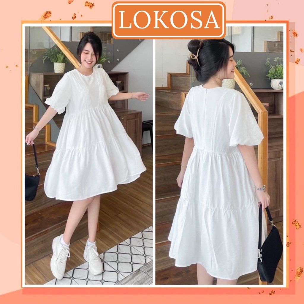 Đầm Babydoll Trắng LOKOSA Váy dự tiệc đi chơi Phồng Dáng Xòe Dài tay bồng Phong Cách Công Chúa Tiểu Thư VD075 | BigBuy360 - bigbuy360.vn