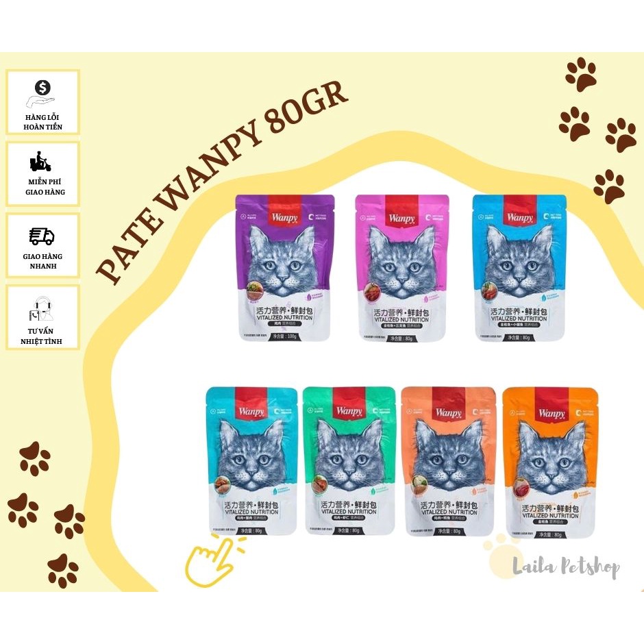 Pate WANPY dinh dưỡng cho mèo gói 80 gram đủ vị - Wanpy chính hãng