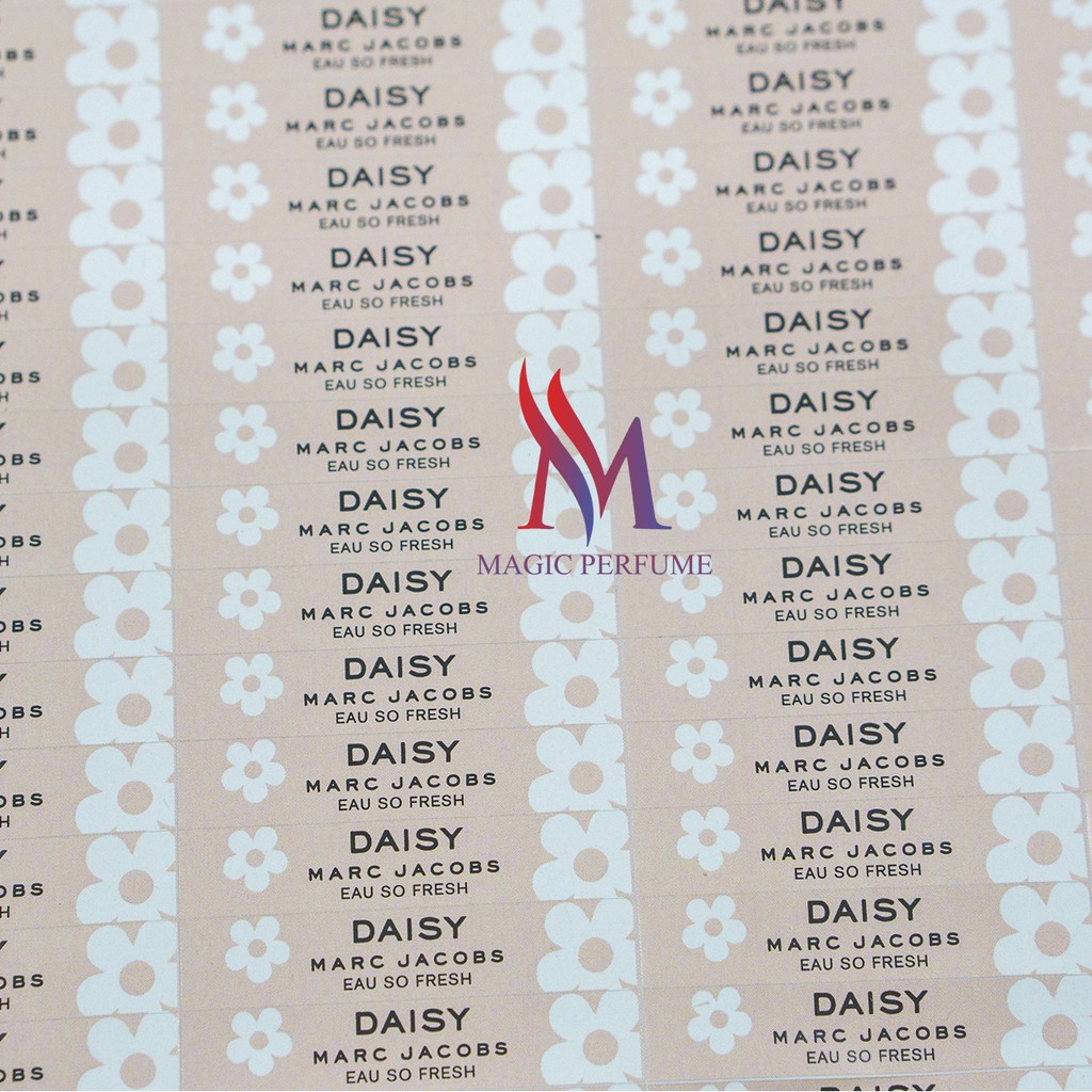 Tem, nhãn nước hoa Marc Jacobs Daisy size 1x5cm, 1x3.2cm