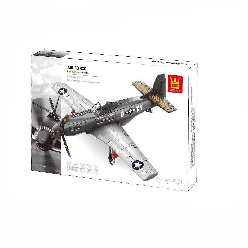 Đồ chơi giáo dục Lắp Ráp mô hình Máy bay WANGE 4006 Aircraft P-51 Mustang Fighter Military Small Particles 258pcs