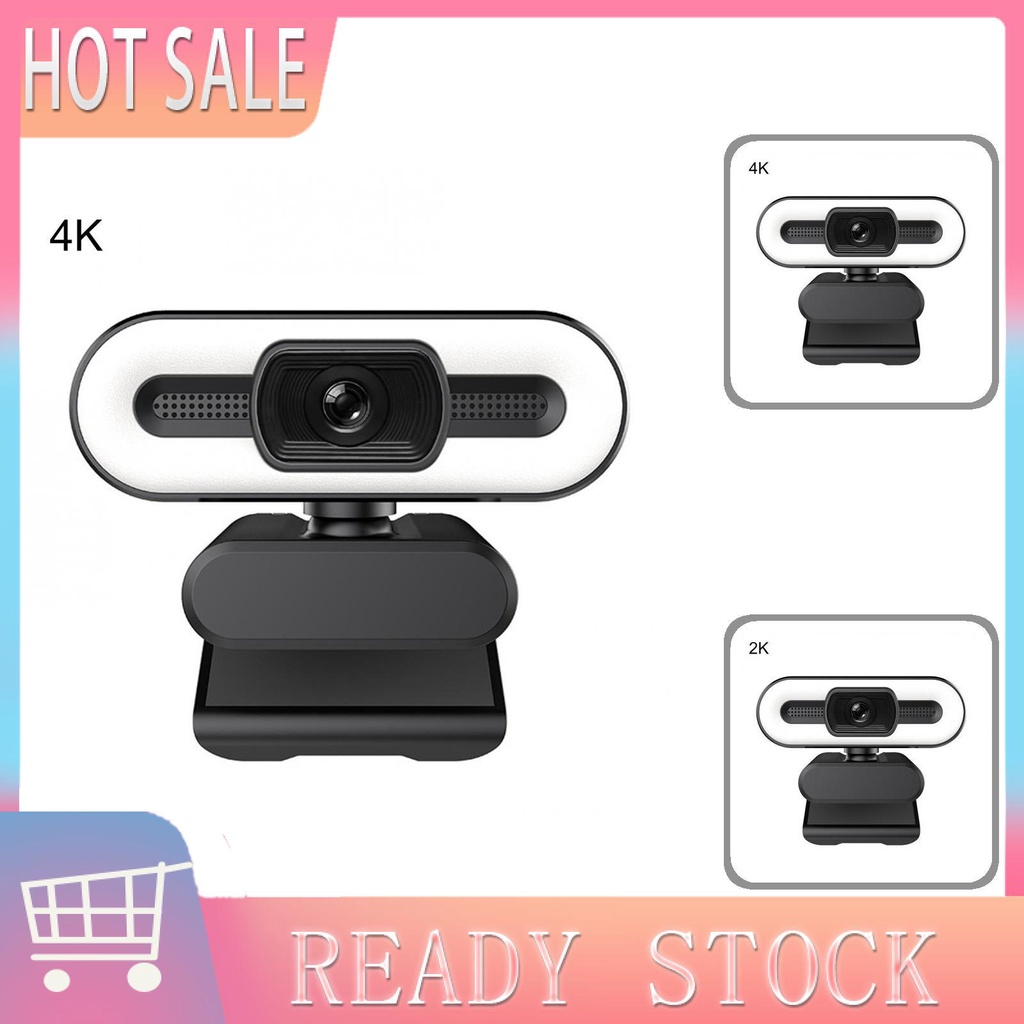 Webcam máy tính 1080P/2K/4K USB có micro và vòng đèn tiện dụng
