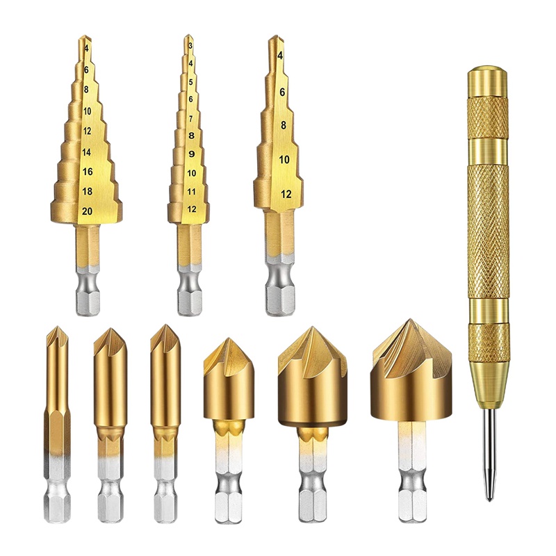 Bộ 10 Mũi Khoan 1/4 Inch Lục Giác 5 Rãnh Với Đầu Khoan Tự Động
