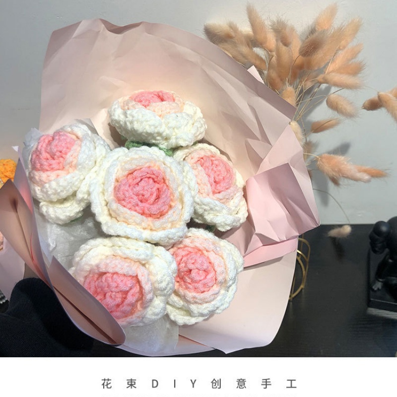 (Sản Phẩm Xuất Xưởng) Hoa Hồng Giả Bằng Len Dệt Tay Màu Gradient Tự Làm Hoàn Thiện Quà Tặng Sáng Tạo Sản Phẩm Hoàn Thiện