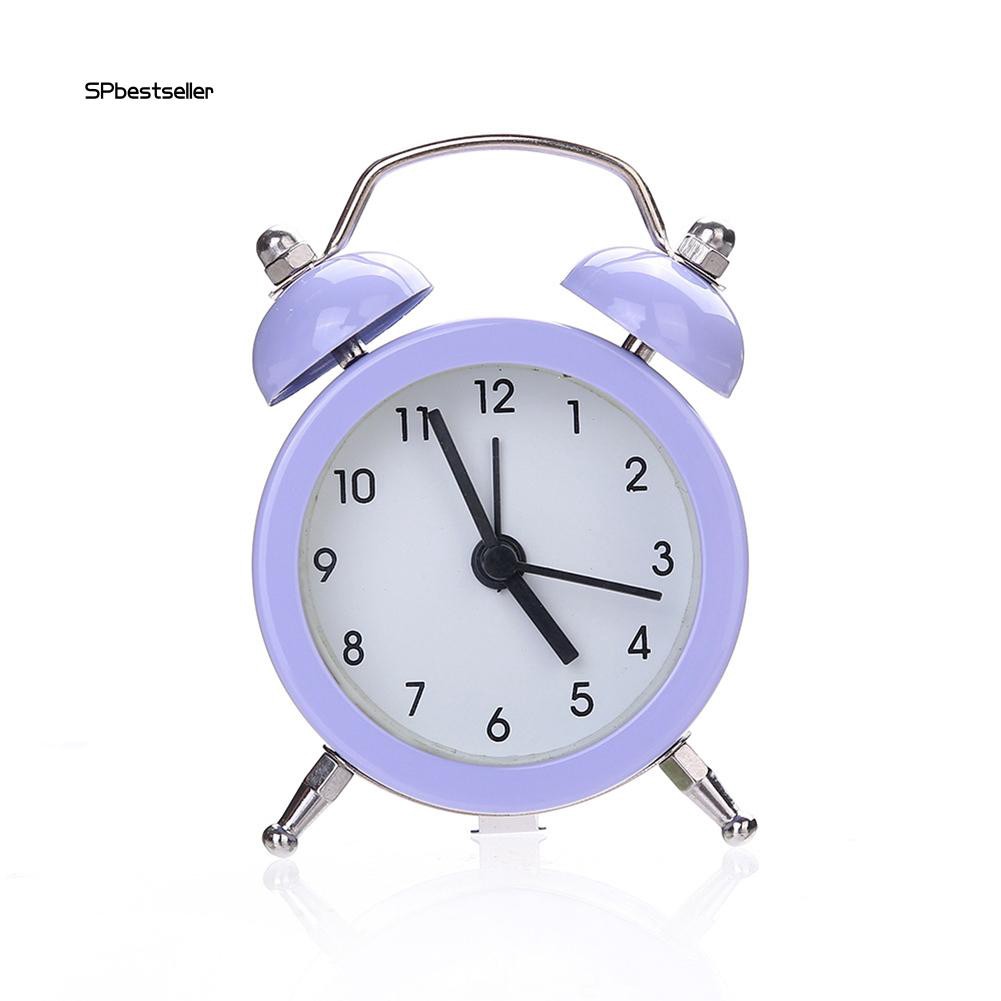 SPBS_Mini Round Metal Alarm Clock Desk Stand Clock for Home Room Kitchen Office