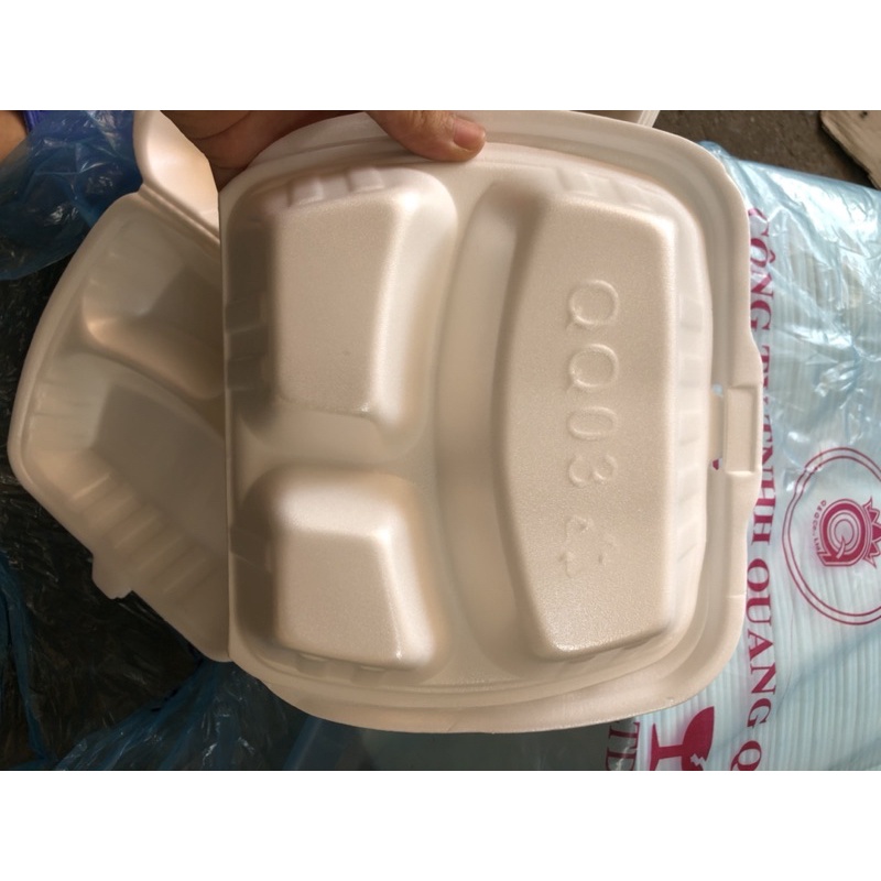 50 Hộp xốp 3 ngăn chữ nhật đựng thực phẩm (mã QQ03)