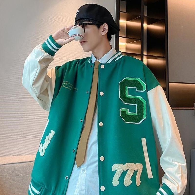 Áo khoác bóng chày thêu họa tiết chữ phong cách retro thời trang cho nam và nữ