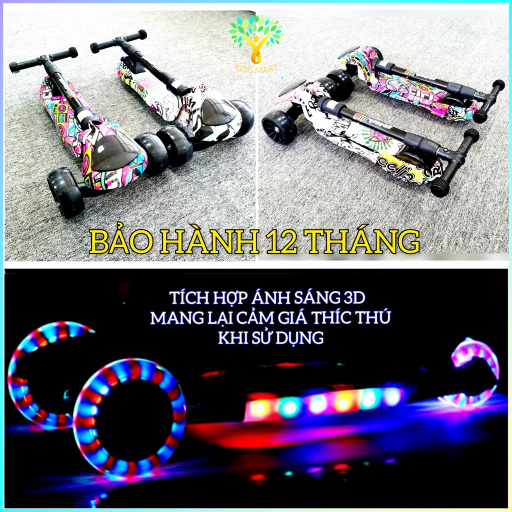 Xe trượt scooter, xe scooter cho bé, Mẫu mới tích hợp đèn 3D siêu sáng HB 602 [ bảo hành 12 Tháng]