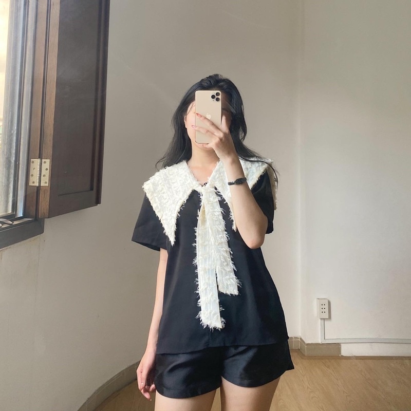 Nem shirt áo sơ mi phối cổ