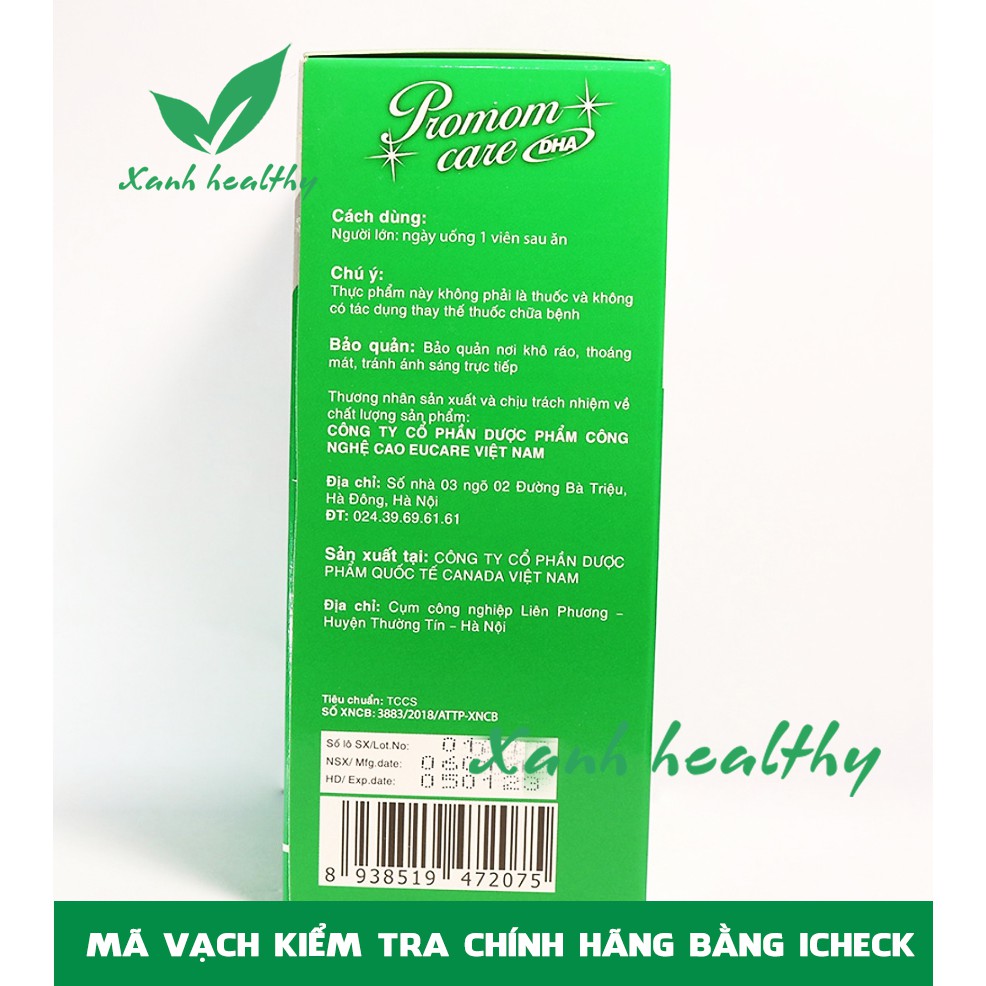 Viên uống bổ sung Omega 3, DHA, EPA và Vitamin tổng hợp cho Bà bầu Promom Care - Hộp 30 chuẩn GMP Bộ Y tế