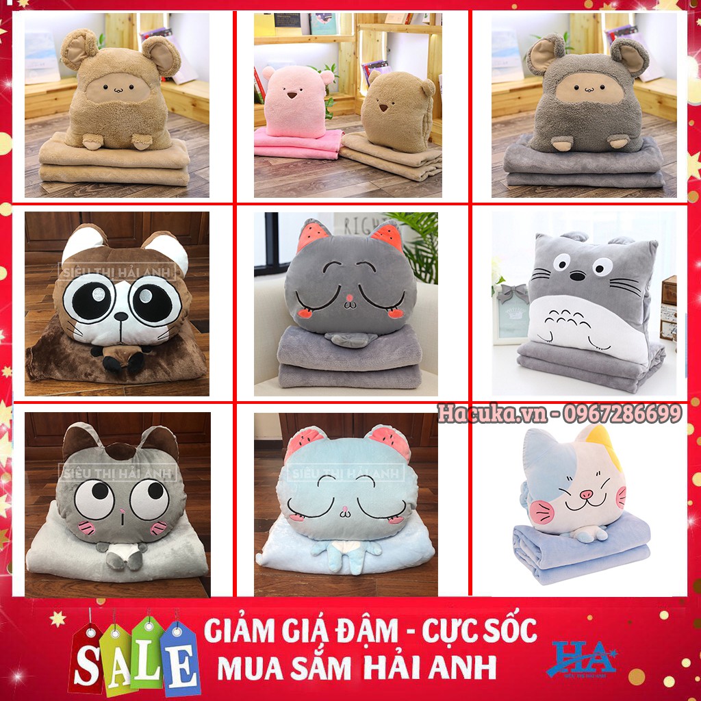 Bộ chăn gối văn phòng hình thú 3 in 1 đáng yêu GDHOAA159