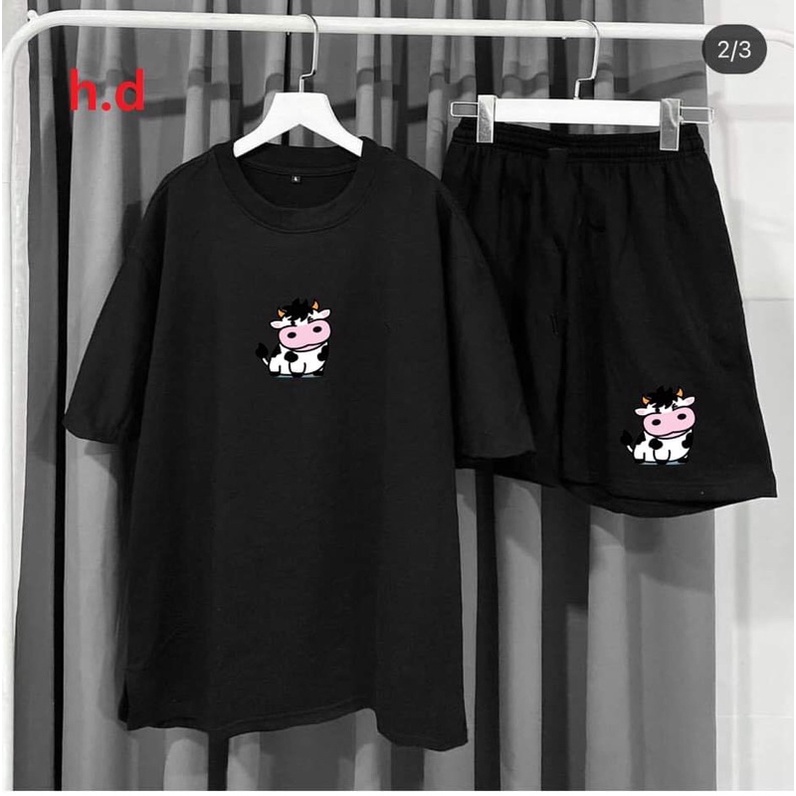 Đồ bộ hoạt hình form rộng Unisex Bò Sữa, Việt Nam, Cô gái,Chữ Kute + QUẦN Short♥️Freesize🎀Sét trang phục thể thao Unisex | BigBuy360 - bigbuy360.vn