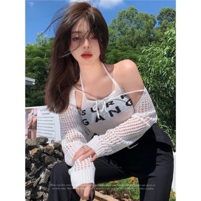 Set áo khoác lưới mix áo dây len SURFGANG hottrend 2022