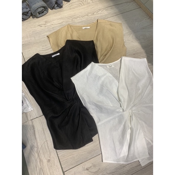 Áo xoắn eo vải linen tưng