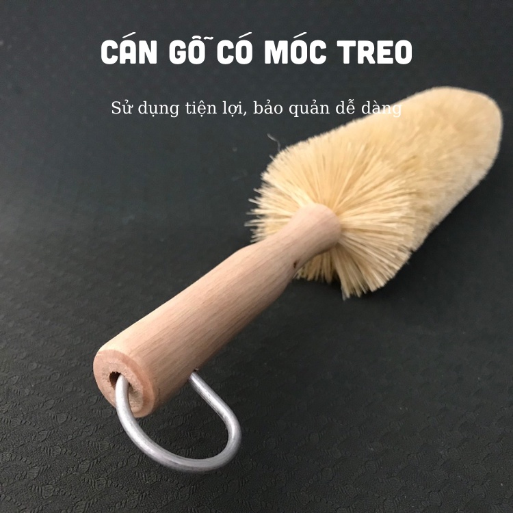 Cọ vệ sinh mâm lazang, dụng cụ rửa xe ô tô chuyên dụng sợi cọ Tapico cán gỗ dễ cầm, có móc treo