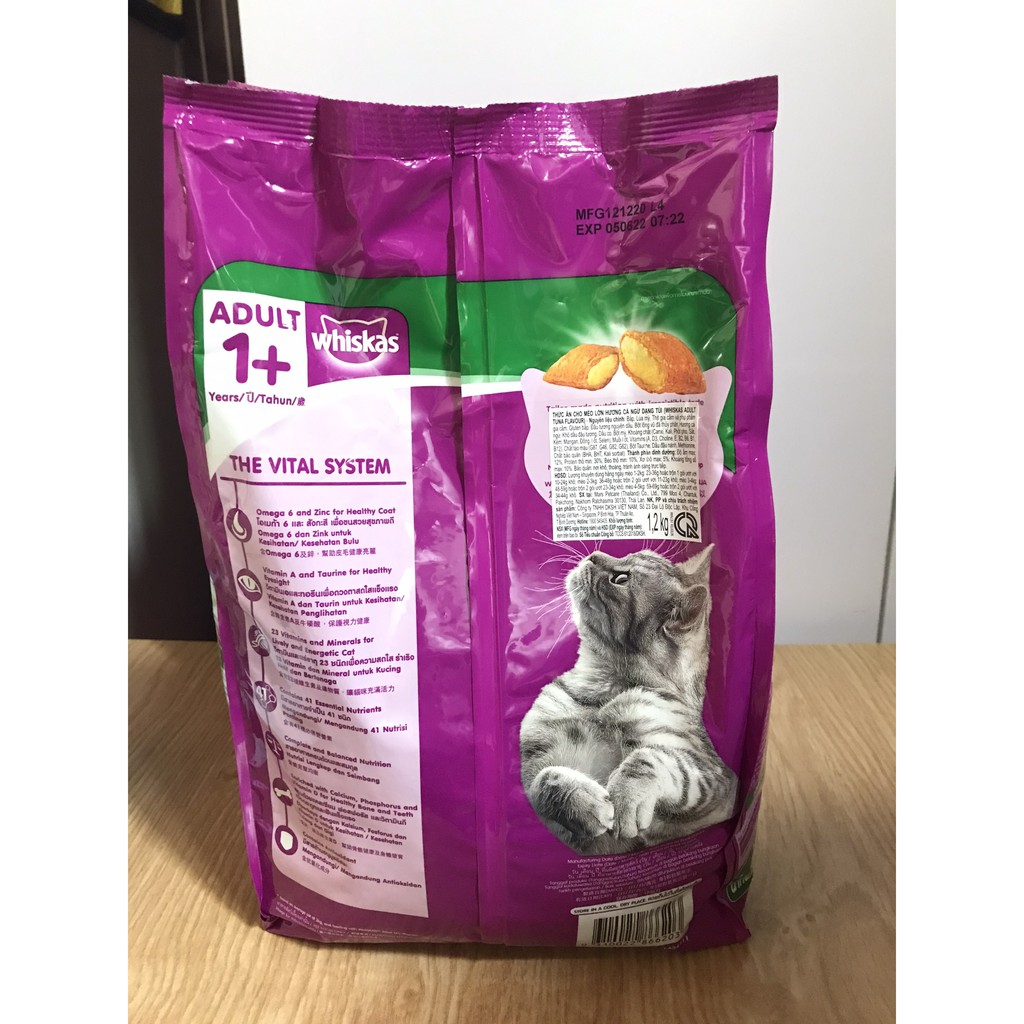 THỨC ĂN CHO MÈO - HẠT KHÔ WHISKAS CHO MÈO LỚN 1.2 KG CÁ NGỪ CÁ BIỂN BỔ SUNG VITAMIN VÀ PROTEIN, KHÔNG CÓ CHẤT BẢO QUẢN