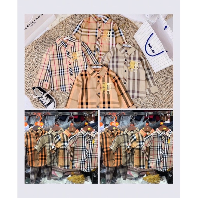 Áo sơ mi kẻ thêu bbr cho bé trai 8-18kg