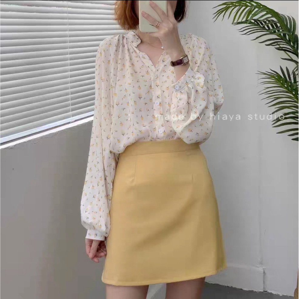 Áo Sơ Mi Chiffon Voan Trắng Cổ Trụ Phom Rộng Nữ Thanh Lịch / SM09