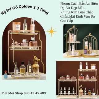 kệ mỹ phẩm gold 2- 3 tầng