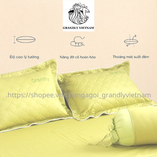 Bộ gối cotton cao cấp chính hãng Grandly Vietnam vải màu siêu mềm mịn