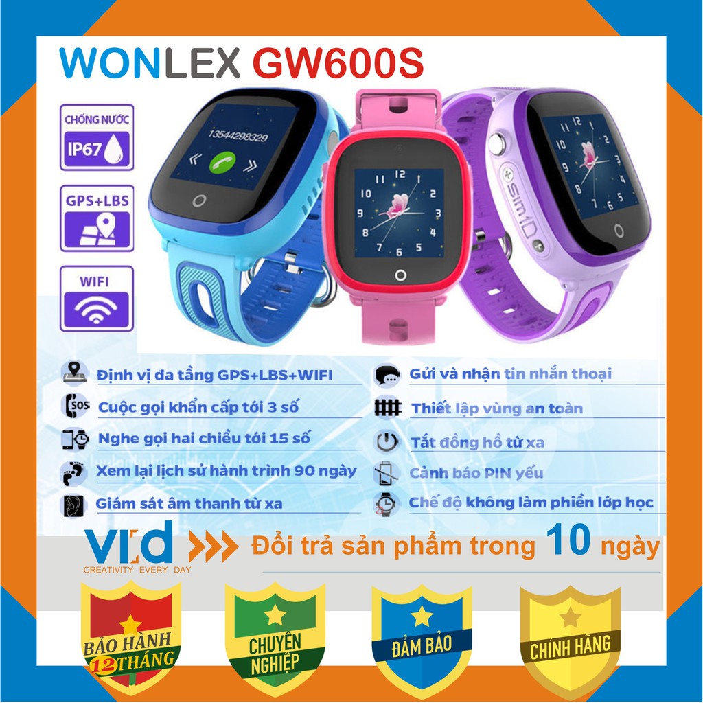 Đồng hồ định vị thông minh WONLEX GW600S - Wifi - Chống nước IP67 - Bảo hành chính hãng 12 tháng