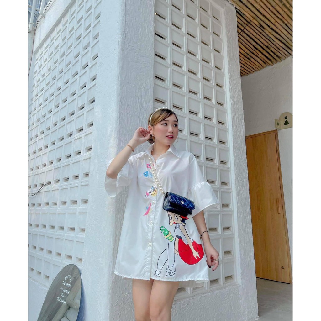 Váy sơ mi suông thiết kế tay bèo