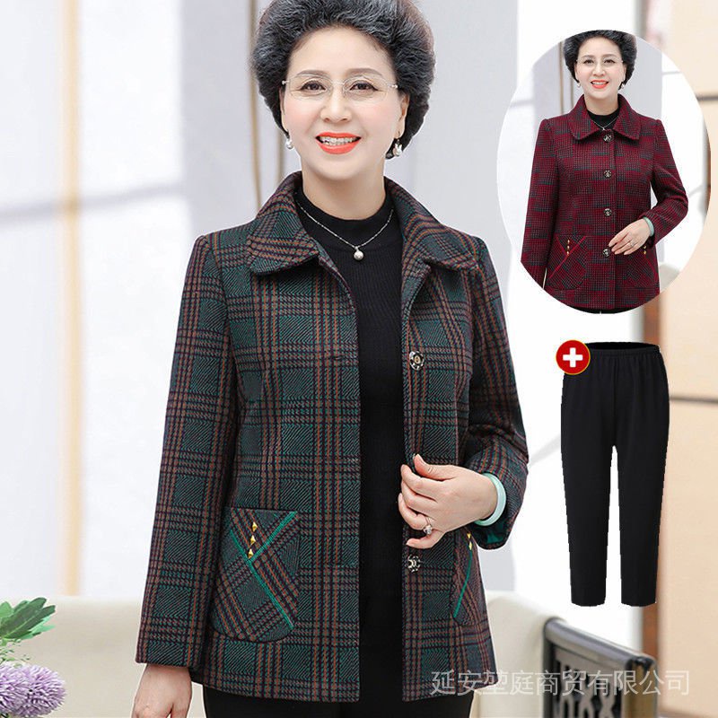 Áo Khoác Cổ Bẻ Chất Liệu Mỏng Thời Trang Xuân Thu Cho Phụ Nữ Lớn Tuổi 60-70 Tuổi