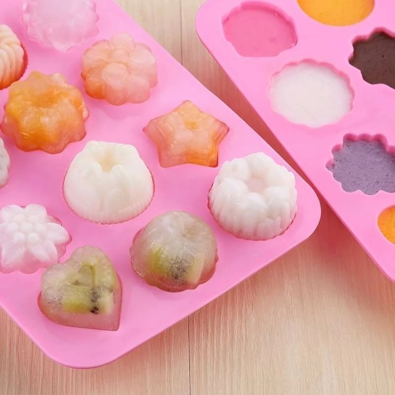 1 Khuôn Silicone 12 Ngăn Làm Bánh Không Dính Tạo Hình Bông Hoa Xinh Xắn