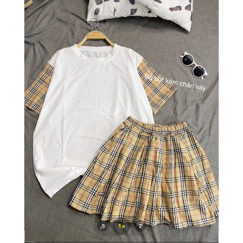 [RẺ VÔ ĐỊCH] Sét bộ đồbbr kèm chân váy lên sẵn 2 màu nha 💕Dáng áo phông suông dễ mặc , chân váy tennis (kèm ảnh thật) | BigBuy360 - bigbuy360.vn