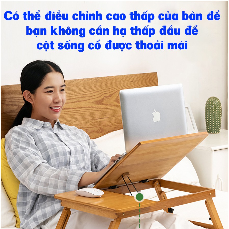 Bàn học, làm việc gấp gọn bằng gỗ tre tự nhiên Vango V1 có kệ để laptop & sách, thiết kế hiện đại, đa năng, sang trọng