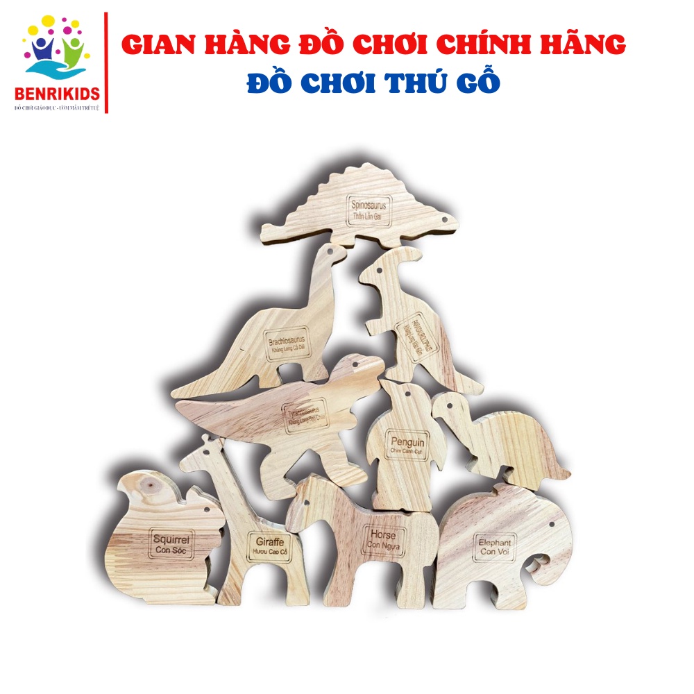 Set 10 Đồ Chơi Mô Hình Động Vật BENRIKIDS Bằng Gỗ Thuần Mộc