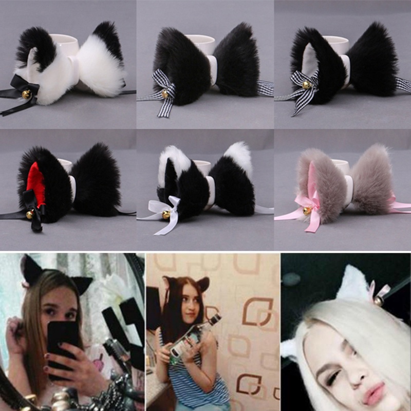 1 Cặp Kẹp Tóc Hình Tai Mèo Phối Lông Phong Cách Lolita Nhật Bản Dễ Thương