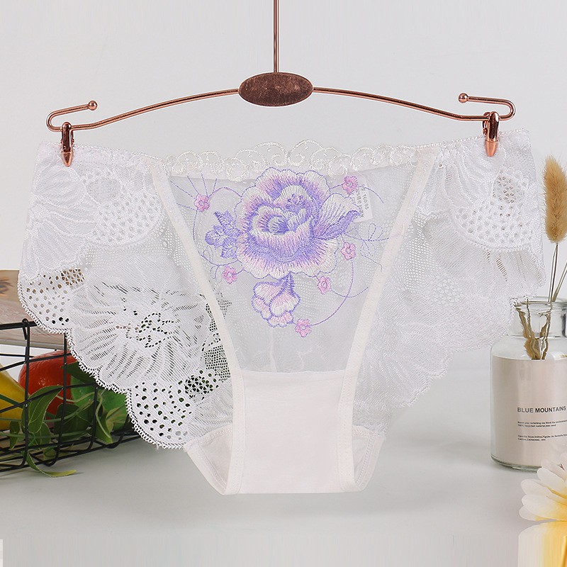 Women's underwear sexy lace underwear women's embroidered flower large size pure cotton crotch breathable women's briefs | BigBuy360 - bigbuy360.vn
